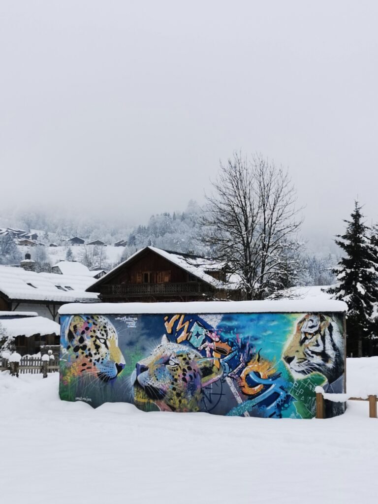 Lac bleu Morillon mur graffiti